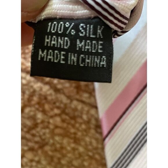 Men’s Pink Burgundy Stripe Tie 100% Silk Handmade Classic Necktie Business - Picture 3 of 3